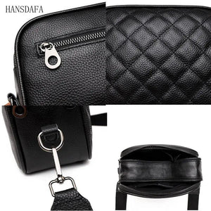 Woven Wide Strap Shoulder Bag Lozenge Leather Messenger Wallet