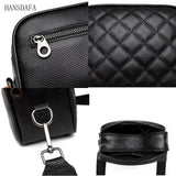 Woven Wide Strap Shoulder Bag Lozenge Leather Messenger Wallet