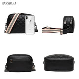 Woven Wide Strap Shoulder Bag Lozenge Leather Messenger Wallet