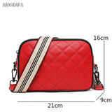 Woven Wide Strap Shoulder Bag Lozenge Leather Messenger Wallet
