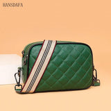 Woven Wide Strap Shoulder Bag Lozenge Leather Messenger Wallet