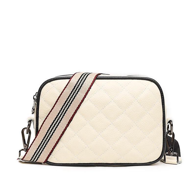 Woven Wide Strap Shoulder Bag Lozenge Leather Messenger Wallet