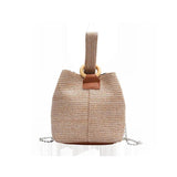 Straw Bucket Bag Women Hand-woven Handbag Beach Chain Shoulder Bag