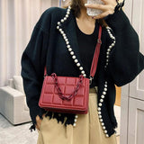 Vintage Checker Shoulder Bag Thick Chain Small Square Purse Handbag
