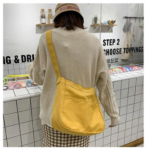 Preppy Style Women Hasp Canvas Shoulder Bag Casual Soft Zipper
