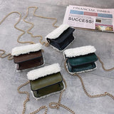 Winter Ladies Mini Pu Shoulder Bag Felt Stitching Small Square Bag