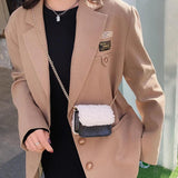 Winter Ladies Mini Pu Shoulder Bag Felt Stitching Small Square Bag