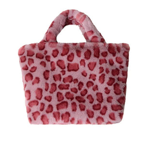 Winter Faux Fur Leopard Handbag Plush Messenger Bag Soft Warm Fur Bag Female Tra
