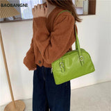 Green PU Leather Women Shoulder Bags Solid Ladies Tote Handbags