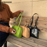 Green PU Leather Women Shoulder Bags Solid Ladies Tote Handbags
