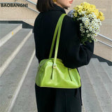 Green PU Leather Women Shoulder Bags Solid Ladies Tote Handbags