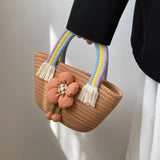 Woven Veg Basket Bag Straw Bucket Handbag Arc De Triomphe