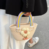 Woven Veg Basket Bag Straw Bucket Handbag Arc De Triomphe