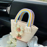 Woven Veg Basket Bag Straw Bucket Handbag Arc De Triomphe