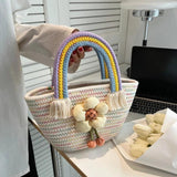 Woven Veg Basket Bag Straw Bucket Handbag Arc De Triomphe