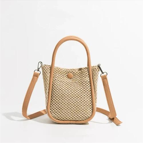 Retro Ladies Straw Handbags with Purse Summer Women Shoulder Messenger Bags