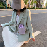 Purple Drawstring Mini Handbags Women Small Square Shoulder Bag
