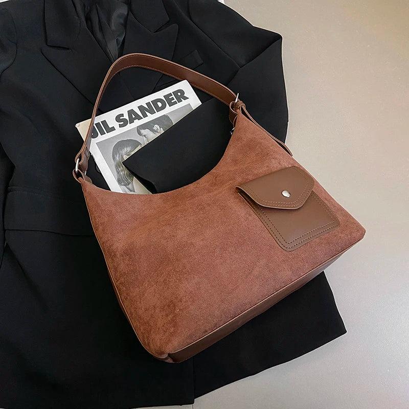 Vintage Nubuck Leather Shoulder Bags for Women Large Capacity Commute Handbags