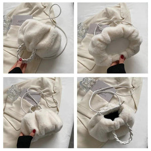 Women's Fluffy Tote Bag with Woven Handle