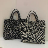 Leopard Jacquard Portable Shoulder Bag Lightweight Tote Handbag