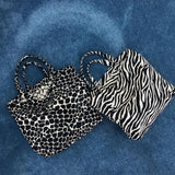 Leopard Jacquard Portable Shoulder Bag Lightweight Tote Handbag