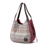 Striped Canvas Shoulder Bag Multi-layer Pockets Ladies Tote Hobos Bolsos