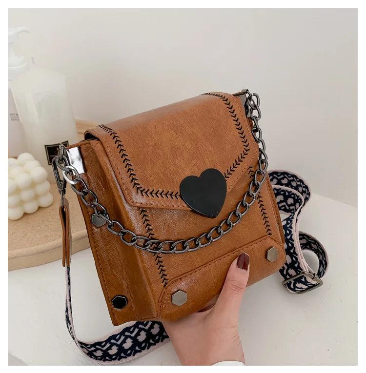 Women Pu Leather Small Crossbody Bag with Wide Shoulder Strap