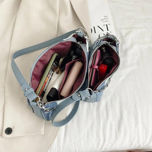 Retro Women's Underarm Bag Denim Ladies Small Handbag Canvas Purse