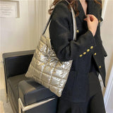 Winter Nylon Tote Handbag for Women, Cotton Padded Shoulder Bag