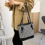 Houndstooth Shoulder Bags Women Large Capacity Underarm Bucket Handbags