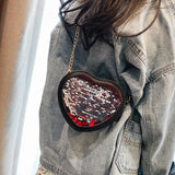 Girls Messenger Bag Heart Sequin Leather Mini Bag Baby Handbag