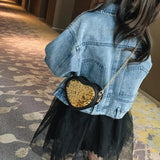 Girls Messenger Bag Heart Sequin Leather Mini Bag Baby Handbag