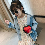 Girls Messenger Bag Heart Sequin Leather Mini Bag Baby Handbag