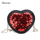 Girls Messenger Bag Heart Sequin Leather Mini Bag Baby Handbag