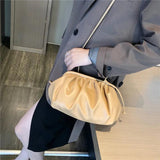 Pleated Pu Leather Crossbody Bag Small Clutch Lady Shoulder Messenger Bag