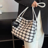 Autumn Woolen Shoulder Bags Plaid Vintage Bucket Bag Large Capacity Tote Handbag