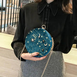 Starry Sky Shoulder Bag Chain Crossbody Embroidered Faux Suede Clutch Handbag