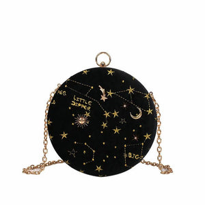 Starry Sky Shoulder Bag Chain Crossbody Embroidered Faux Suede Clutch Handbag