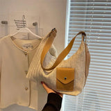 Vintage Straw Shoulder Bags Women Patchwork Underarm Bag