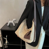 Vintage Straw Shoulder Bags Women Patchwork Underarm Bag