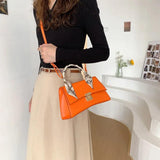 Small Orange Crocodile Pattern Leather Shoulder Bag