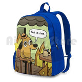 This Is Fine Dog Meme Outdoor Hiking Backpack Sports Bag