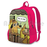 This Is Fine Dog Meme Outdoor Hiking Backpack Sports Bag