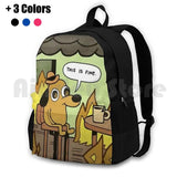 This Is Fine Dog Meme Outdoor Hiking Backpack Sports Bag