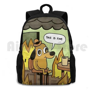 This Is Fine Dog Meme Outdoor Hiking Backpack Sports Bag