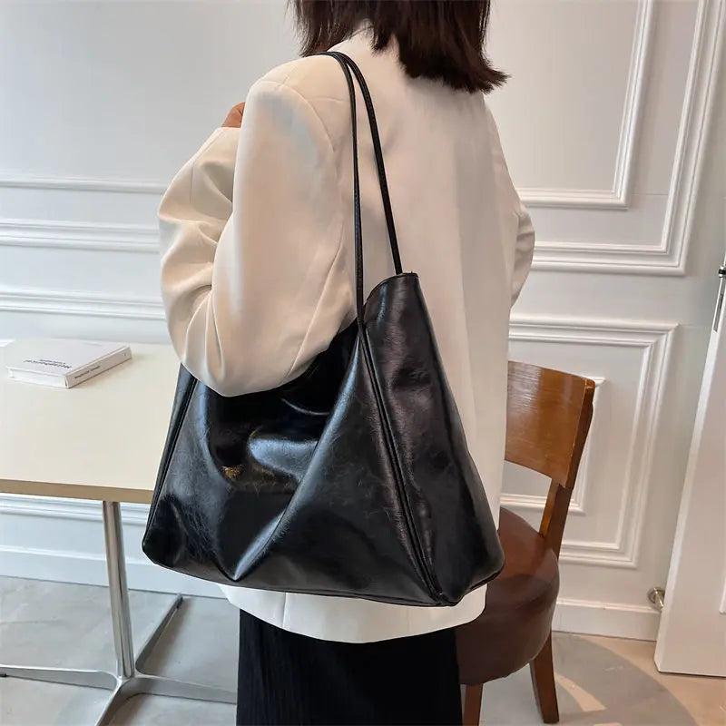 Soft PU Leather Shoulder Bags Women Vintage Office Ladies Underarm Totes