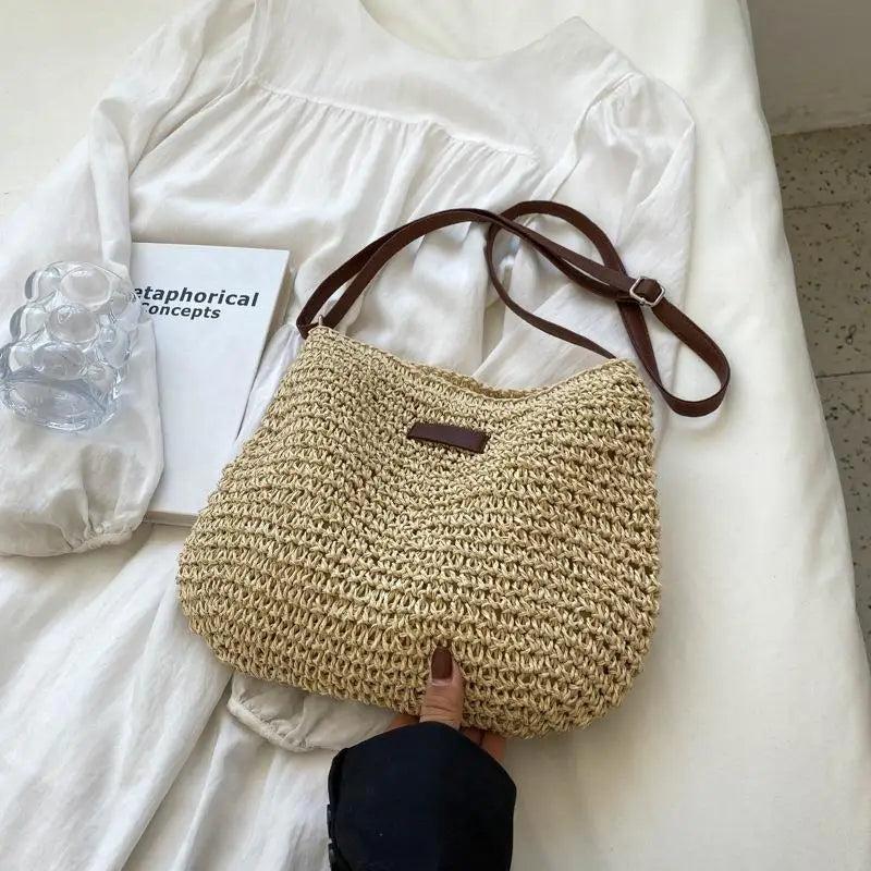 Straw Knitted Purses and Handbags Women Shoulder Bags Straw Woven Side Bag