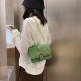 Square Flip Bag PU Leather Handbag Stone Pattern Chain Messenger Bag