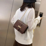 Square Flip Bag PU Leather Handbag Stone Pattern Chain Messenger Bag