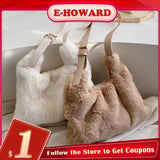 Faux Fur Shoulder Bag for Women Winter Solid Large Capacity Crossbody Bag